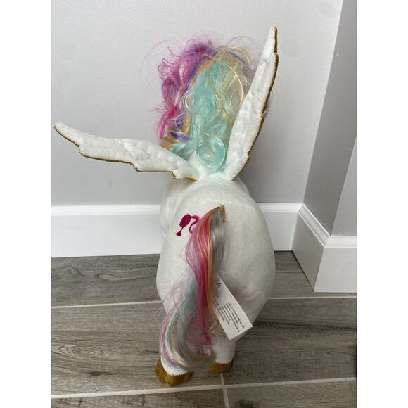 Barbie Dreamtopia Rainbow Unicorn Plush Toy White Gold Wings Rainbow Hair - Picture 3 of 12